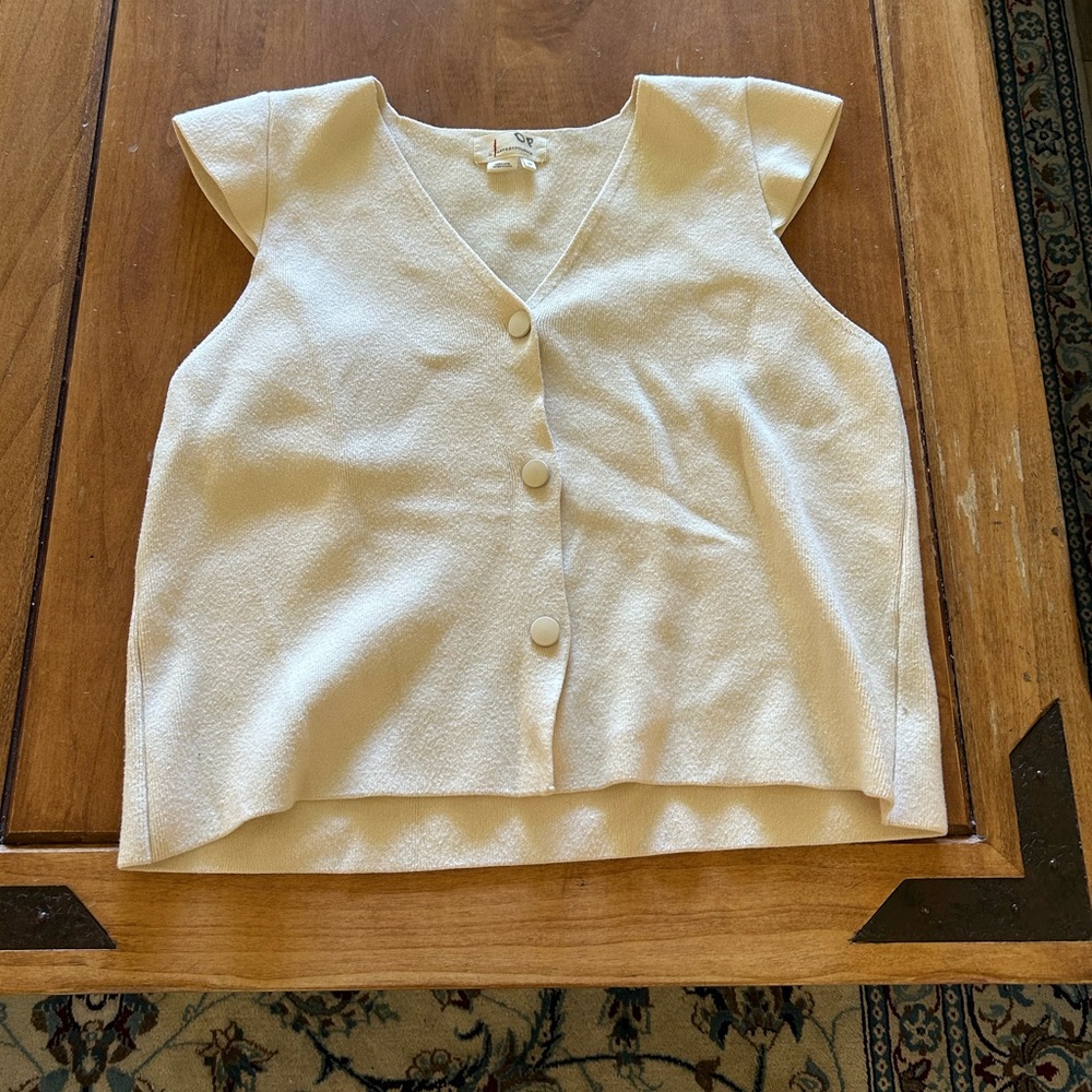Anthropologie Cream Textured V-Neck Button Top